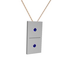 Domino Kolye - Lab safir 18 ayar beyaz altın kolye (40 cm rose altın rolo zincir) #sete7q
