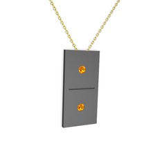 Domino Kolye - Sitrin 925 ayar siyah rodyum kaplama gümüş kolye (40 cm altın rolo zincir) #xa3l3i