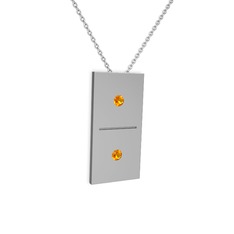 Domino Kolye - Sitrin 18 ayar beyaz altın kolye (40 cm beyaz altın rolo zincir) #y846v9