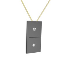 Domino Kolye - Pırlanta 925 ayar siyah rodyum kaplama gümüş kolye (0.12 karat, 40 cm altın rolo zincir) #yy9r8
