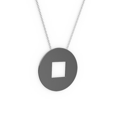 Stop Kolye - 925 ayar siyah rodyum kaplama gümüş kolye (40 cm beyaz altın rolo zincir) #2wepbi