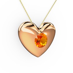 Moria Kalp Kolye - Sitrin 14 ayar rose altın kolye (40 cm gümüş rolo zincir) #100k39p