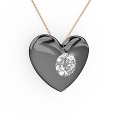 Moria Kalp Kolye - Pırlanta 925 ayar siyah rodyum kaplama gümüş kolye (0.5 karat, 40 cm rose altın rolo zincir) #1017sig