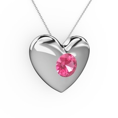 Moria Kalp Kolye - Pembe kuvars 8 ayar beyaz altın kolye (40 cm beyaz altın rolo zincir) #10yywc7