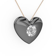 Moria Kalp Kolye - Swarovski 925 ayar siyah rodyum kaplama gümüş kolye (40 cm gümüş rolo zincir) #114ig0t