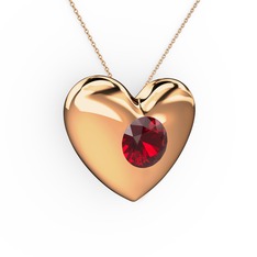Moria Kalp Kolye - Garnet 14 ayar rose altın kolye (40 cm rose altın rolo zincir) #11cdsro