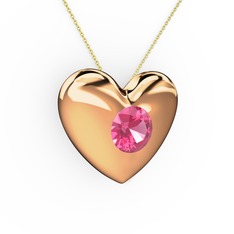 Moria Kalp Kolye - Pembe kuvars 8 ayar rose altın kolye (40 cm altın rolo zincir) #11w2ndc