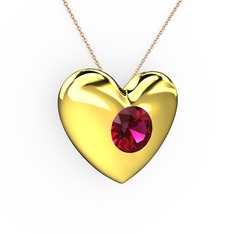 Moria Kalp Kolye - Rodolit garnet 14 ayar altın kolye (40 cm rose altın rolo zincir) #13gptdf