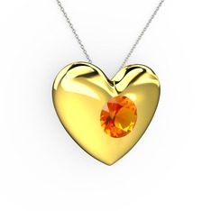 Moria Kalp Kolye - Sitrin 14 ayar altın kolye (40 cm beyaz altın rolo zincir) #14abu18