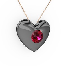 Moria Kalp Kolye - Rodolit garnet 925 ayar siyah rodyum kaplama gümüş kolye (40 cm rose altın rolo zincir) #16281k8