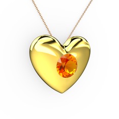 Moria Kalp Kolye - Sitrin 8 ayar altın kolye (40 cm rose altın rolo zincir) #165vtkv