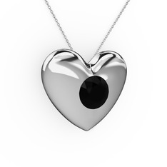 Moria Kalp Kolye - Siyah zirkon 8 ayar beyaz altın kolye (40 cm gümüş rolo zincir) #18pxuh