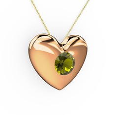 Moria Kalp Kolye - Peridot 8 ayar rose altın kolye (40 cm altın rolo zincir) #19kvr3t