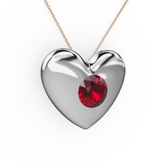 Moria Kalp Kolye - Garnet 8 ayar beyaz altın kolye (40 cm rose altın rolo zincir) #1btwjih