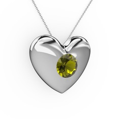 Peridot 14 ayar beyaz altın kolye (40 cm gümüş rolo zincir)