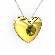 Moria Kalp Kolye - Peridot 18 ayar altın kolye (40 cm rose altın rolo zincir) #1dd91ti
