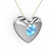 Akuamarin 14 ayar beyaz altın kolye (40 cm gümüş rolo zincir)