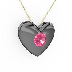 Moria Kalp Kolye - Pembe kuvars 925 ayar siyah rodyum kaplama gümüş kolye (40 cm altın rolo zincir) #1ff0oq1