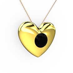 Moria Kalp Kolye - Siyah zirkon 18 ayar altın kolye (40 cm rose altın rolo zincir) #1fl3syl