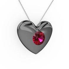 Moria Kalp Kolye - Rodolit garnet 925 ayar siyah rodyum kaplama gümüş kolye (40 cm beyaz altın rolo zincir) #1g0mc98