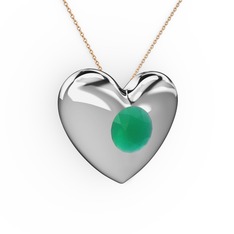 Kök zümrüt 14 ayar beyaz altın kolye (40 cm rose altın rolo zincir)