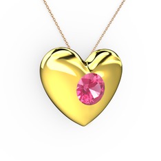 Moria Kalp Kolye - Pembe kuvars 8 ayar altın kolye (40 cm rose altın rolo zincir) #1kh2mwj
