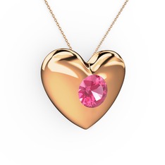 Moria Kalp Kolye - Pembe kuvars 14 ayar rose altın kolye (40 cm rose altın rolo zincir) #1m4gtyf