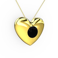 Moria Kalp Kolye - Siyah zirkon 14 ayar altın kolye (40 cm altın rolo zincir) #1p1mzi