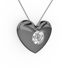 Moria Kalp Kolye - Swarovski 925 ayar siyah rodyum kaplama gümüş kolye (40 cm gümüş rolo zincir) #1vd622z