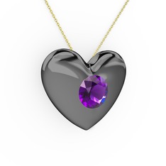 Moria Kalp Kolye - Ametist 925 ayar siyah rodyum kaplama gümüş kolye (40 cm altın rolo zincir) #1x8ycsp
