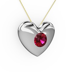 Moria Kalp Kolye - Rodolit garnet 14 ayar beyaz altın kolye (40 cm altın rolo zincir) #1xgkx4g