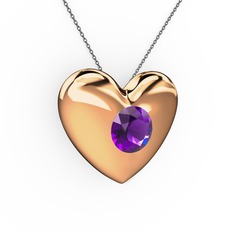 Moria Kalp Kolye - Ametist 14 ayar rose altın kolye (40 cm gümüş rolo zincir) #1ydsdfo