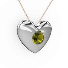 Peridot 18 ayar beyaz altın kolye (40 cm rose altın rolo zincir)