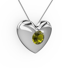 Moria Kalp Kolye - Peridot 18 ayar beyaz altın kolye (40 cm gümüş rolo zincir) #4aqm9s