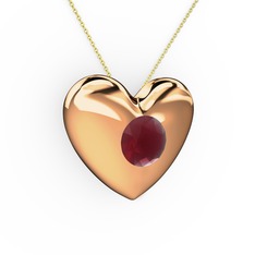 Moria Kalp Kolye - Kök yakut 18 ayar rose altın kolye (40 cm altın rolo zincir) #aq7ken