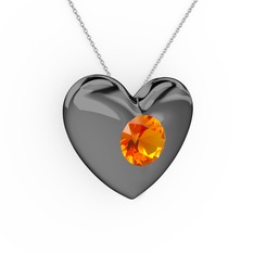 Moria Kalp Kolye - Sitrin 925 ayar siyah rodyum kaplama gümüş kolye (40 cm beyaz altın rolo zincir) #g62z7y