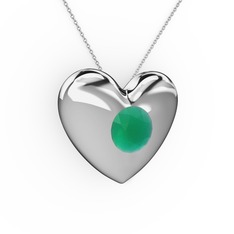 Moria Kalp Kolye - Kök zümrüt 14 ayar beyaz altın kolye (40 cm gümüş rolo zincir) #h1wcug