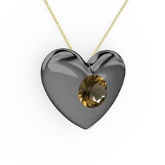Moria Kalp Kolye - Dumanlı kuvars 925 ayar siyah rodyum kaplama gümüş kolye (40 cm altın rolo zincir) #hyhlij