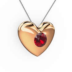 Moria Kalp Kolye - Garnet 18 ayar rose altın kolye (40 cm gümüş rolo zincir) #ipjskj