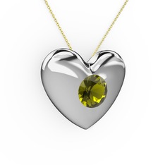 Peridot 18 ayar beyaz altın kolye (40 cm altın rolo zincir)