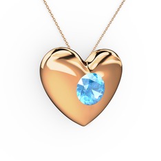 Moria Kalp Kolye - Akuamarin 8 ayar rose altın kolye (40 cm rose altın rolo zincir) #nyfkyd