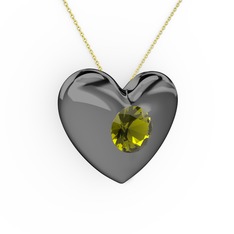 Moria Kalp Kolye - Peridot 925 ayar siyah rodyum kaplama gümüş kolye (40 cm gümüş rolo zincir) #q3u5rz