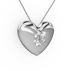 Moria Kalp Kolye - Pırlanta 8 ayar beyaz altın kolye (0.5 karat, 40 cm gümüş rolo zincir) #tadc69