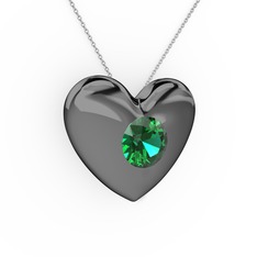 Moria Kalp Kolye - Yeşil kuvars 925 ayar siyah rodyum kaplama gümüş kolye (40 cm gümüş rolo zincir) #tu0t68