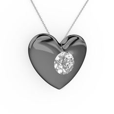 Moria Kalp Kolye - Swarovski 925 ayar siyah rodyum kaplama gümüş kolye (40 cm beyaz altın rolo zincir) #twerw1