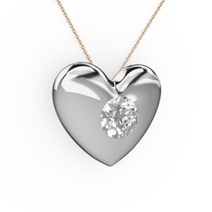 Moria Kalp Kolye - Swarovski 14 ayar beyaz altın kolye (40 cm rose altın rolo zincir) #u8yk1u