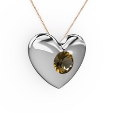 Moria Kalp Kolye - Dumanlı kuvars 925 ayar gümüş kolye (40 cm rose altın rolo zincir) #w943ae