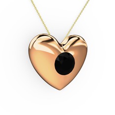 Moria Kalp Kolye - Siyah zirkon 8 ayar rose altın kolye (40 cm altın rolo zincir) #xzixqd