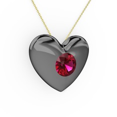 Moria Kalp Kolye - Rodolit garnet 925 ayar siyah rodyum kaplama gümüş kolye (40 cm altın rolo zincir) #z83ysd