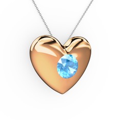 Moria Kalp Kolye - Akuamarin 18 ayar rose altın kolye (40 cm beyaz altın rolo zincir) #zstwhc